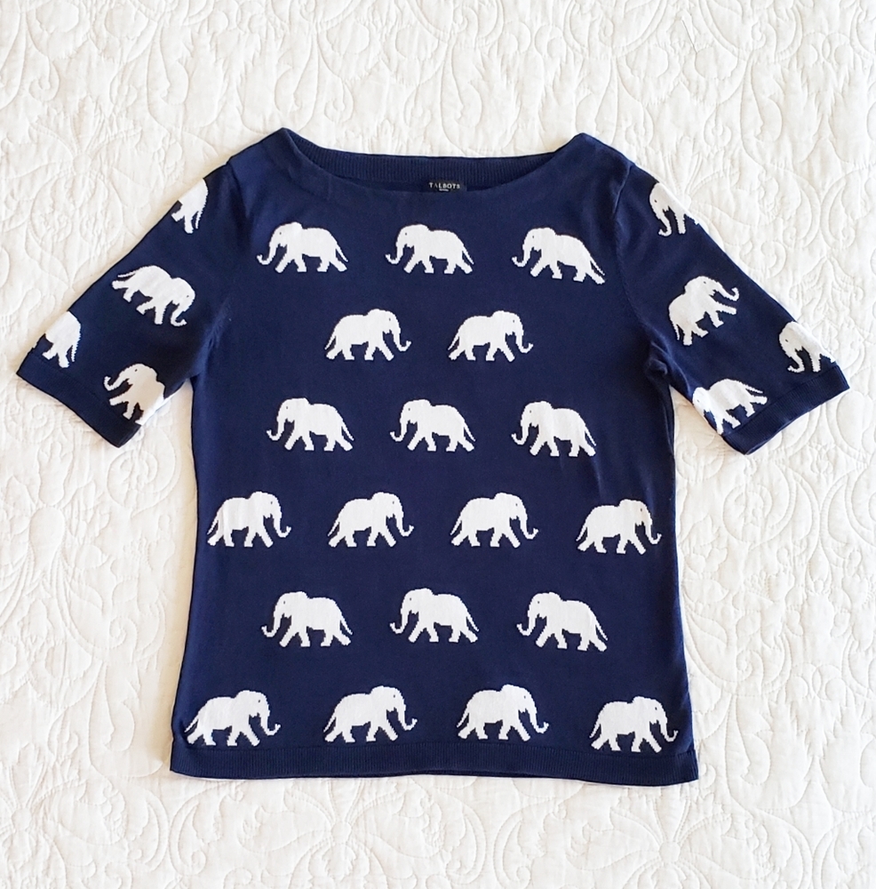 Talbot's Blue Knit Short-Sleeved Pullover Sweater - SP